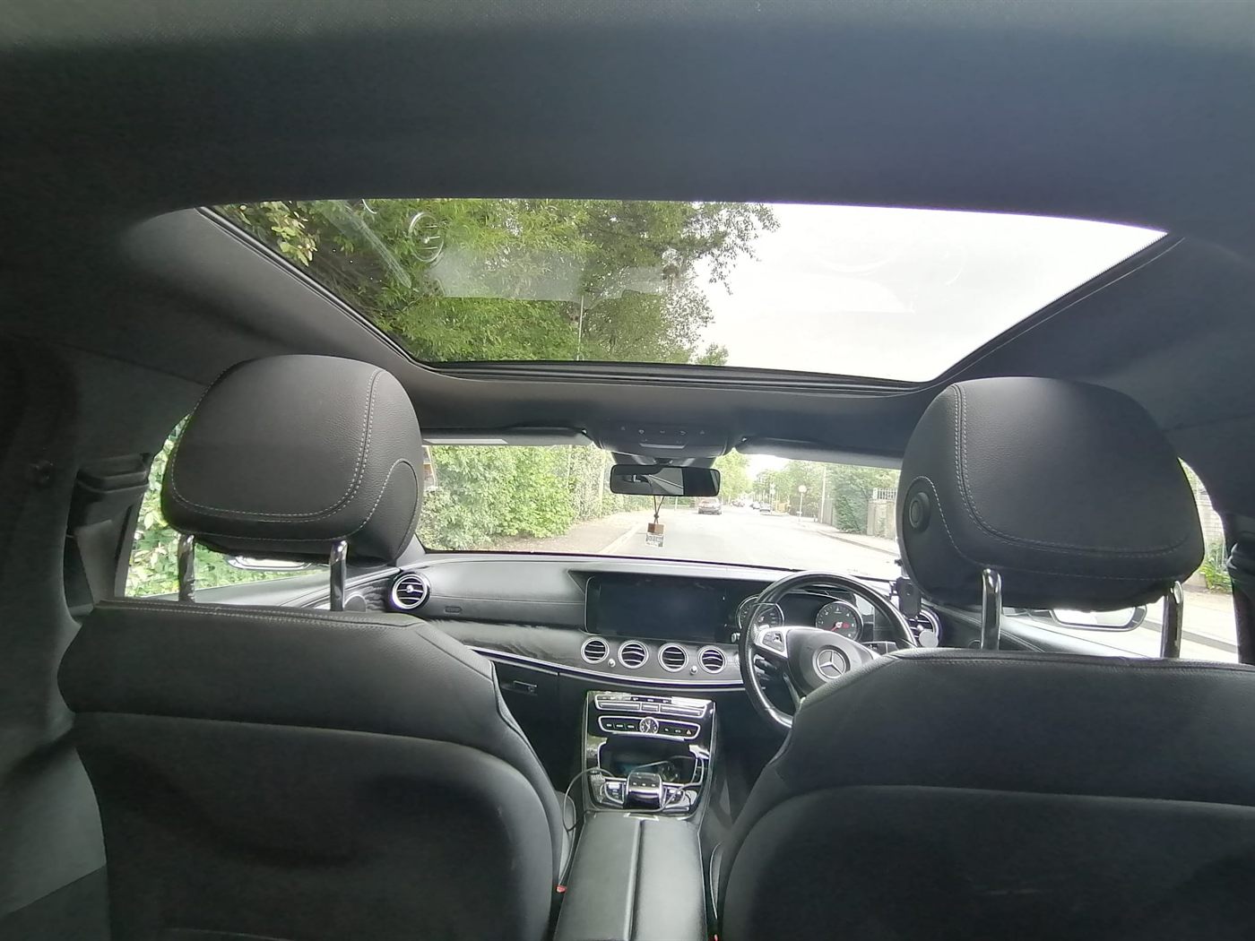 Mercedes-Benz E-Class interior with panoramic roof, MCR Elite Transfers, used on Manchester to Glasgow transfers
